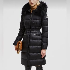 NWT Authentic Moncler Boedic Hooded Shearling Long Down Jacket